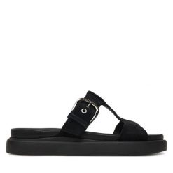 Klapki Clarks. Czarne klapki Clarks, bez wzorów, bez obcasa, bez zapięcia. Za 429.99 zł.