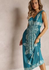 Zielona Długa Sukienka z Wzorem Boho Sznurkami na Ramionach i Gumką w Pasie Hideni. Zielone sukienki Renee, l, bez wzorów, boho, bez kołnierzyka, bez ramiączek, maxi. W wyprzedaży za 55.99 zł.