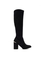 DeeZee Kozaki CF221208 Czarny. Czarne kozaki DeeZee, bez wzorów, z materiału, bez obcasa, na słupku, bez zapięcia. Za 229.99 zł.