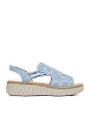 Rieker Sandały CEO-69246-10 Niebieski jasny. Niebieskie sandały Rieker, bez wzorów, z materiału, bez obcasa, na koturnie, bez zapięcia. Za 339.99 zł.