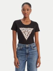 Guess T-Shirt W6RI32 J1314 Czarny Regular Fit. Czarne t-shirty Guess, s, z aplikacjami, z bawełny, bez kołnierzyka, bez ramiączek. Za 199.99 zł.