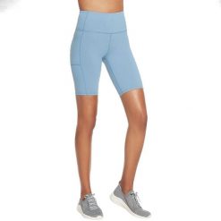 Spodenki sportowe damskie Skechers Go Walk High Waisted Bike Short. Niebieskie szorty sportowe Skechers, bez wzorów, z elastanu, na fitness i siłownię. Za 139.99 zł.