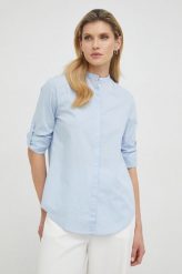 BOSS koszula damska kolor niebieski regular. Niebieskie koszule Boss, bez wzorów, z materiału, bez kołnierzyka, bez ramiączek. Za 419.99 zł.