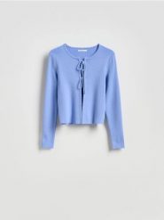 Kardigan z wiązaniem - niebieski. Niebieskie swetry Reserved, l, bez wzorów, z dzianiny, bez ramiączek. Za 119.99 zł.