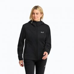 Kurtka softshell damska Jack Wolfskin Windhain 2 Hoody. Czarne kurtki przejściowe sportowe Jack Wolfskin, xs, bez wzorów, z materiału, bez kaptura, trekkingowe. Za 559.99 zł.