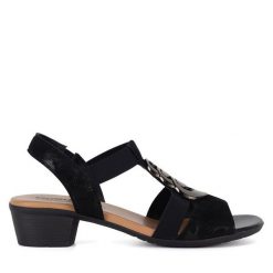 Sandały Go Soft. Czarne sandały GO SOFT, bez wzorów, bez obcasa, na słupku, bez zapięcia. Za 159.99 zł.