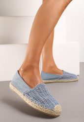 Niebieskie Płaskie Espadryle z Ekozamszu Ozdobione Jutą Lemiala. Niebieskie espadryle Renee, z aplikacjami, z jeansu, klasyczne, bez obcasa, na obcasie. W wyprzedaży za 71.99 zł.