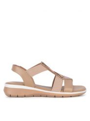 Go Soft Sandały WI16-INES-06 Beżowy. Brązowe sandały GO SOFT, bez wzorów, z materiału, bez obcasa, na płaskiej podeszwie, bez zapięcia. Za 159.99 zł.