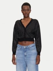 Guess Kardigan W5GR08 Z3MN2 Czarny Regular Fit. Czarne swetry Guess, xxl, z aplikacjami, z syntetyku, bez ramiączek. Za 329.99 zł.
