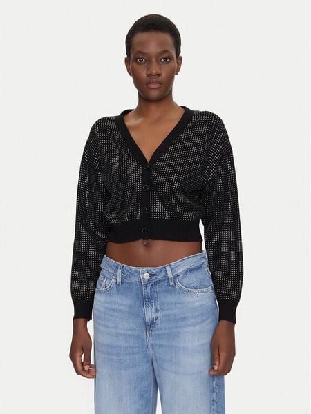 Guess Kardigan W5GR08 Z3MN2 Czarny Regular Fit. Czarne swetry Guess, xxl, z aplikacjami, z wiskozy, bez ramiączek. Za 329.99 zł.