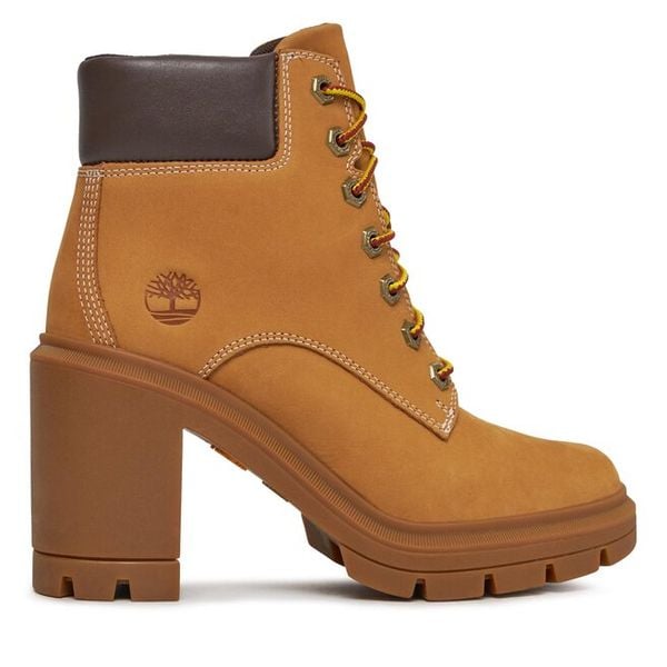 Trzewiki Timberland. Brązowe botki Timberland, bez wzorów, bez obcasa, na słupku, bez zapięcia. Za 519.99 zł.