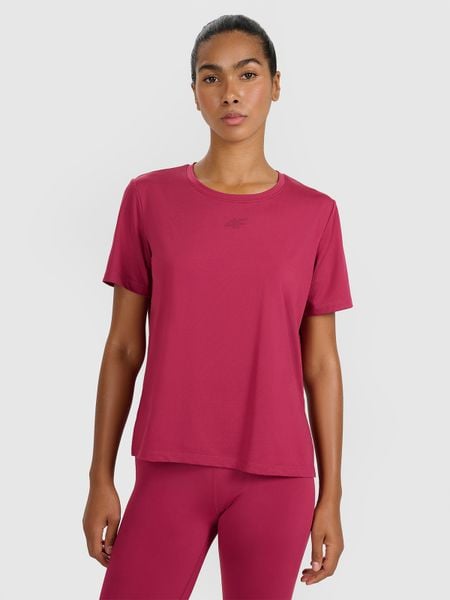 4F Koszulka treningowa regular szybkoschnąca damska - czerwona XL. Czerwone t-shirty sportowe 4f, uniwersalny, bez wzorów, z elastanu, bez ramiączek, na fitness i siłownię. Za 79.99 zł.