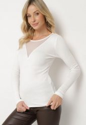 Biała Bawełniana Bluzka z Prążkowanego Materiału Wilila. Białe bluzki Born2be, bez wzorów, z bawełny, eleganckie, bez kołnierzyka, bez ramiączek. W wyprzedaży za 55.24 zł.