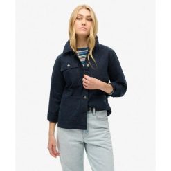 Kurtka robocza z płótna. Niebieskie kurtki Superdry, bez wzorów, z bawełny, bez kaptura. W wyprzedaży za 357.05 zł.