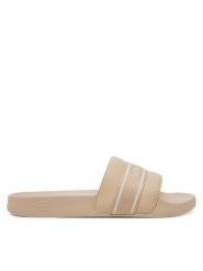 Tommy Hilfiger Klapki Hilfiger Poolside With Webbing FW0FW08529 Beżowy. Brązowe klapki Tommy Hilfiger, bez wzorów, ze skóry, bez obcasa, bez zapięcia. Za 139.99 zł.