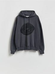 Bluza z nadrukiem - ciemnoszary. Szare bluzy bez kaptura Reserved, l, bez wzorów, z bawełny, bez kaptura. Za 119.99 zł.