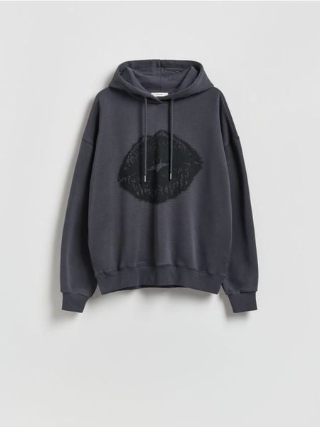 Bluza z nadrukiem - ciemnoszary. Szare bluzy bez kaptura Reserved, l, bez wzorów, z bawełny, bez kaptura. Za 119.99 zł.