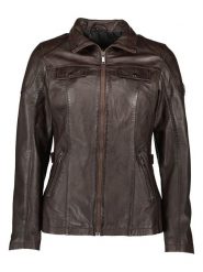 HIS Skórzana kurtka w kolorze ciemnobrązowym rozmiar: 48. Brązowe kurtki HIS, bez wzorów, ze skóry, bez kaptura. Za 505.13 zł.