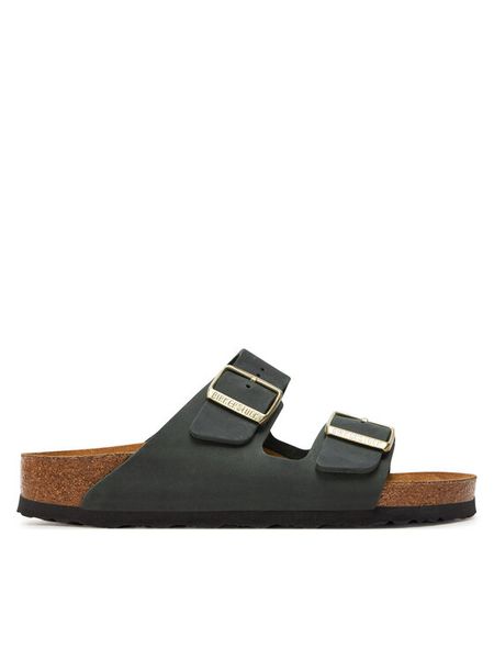 Birkenstock Klapki Arizona Leoi 1028030 Zielony. Zielone klapki Birkenstock, bez wzorów, ze skóry, bez obcasa, bez zapięcia. Za 399.99 zł.