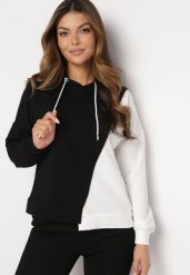 Czarna Bluza z Bawełny z Asymetrycznym Wzorem i Kapturem Revea. Czarne bluzy Born2be, bez wzorów, z bawełny, casualowe, bez ramiączek, z kapturem. W wyprzedaży za 84.99 zł.