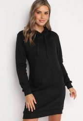 Czarna Tunika Bluza z Bawełną Kapturem i Sznurkami Mivilora. Czarne bluzy Born2be, l, bez wzorów, z bawełny, biznesowe, bez kołnierzyka, bez ramiączek. W wyprzedaży za 63.74 zł.