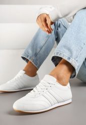 Białe Sneakersy Typu Tenisówki z Paseczkami Liantina. Białe trampki Renee, bez wzorów, z jeansu, eleganckie, bez zapięcia. W wyprzedaży za 67.99 zł.