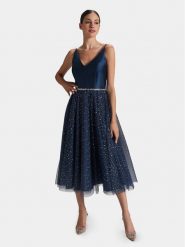 Swing Sukienka koktajlowa 5AG11500 Granatowy Regular Fit. Niebieskie sukienki Swing, bez wzorów, z syntetyku, wizytowe, bez kołnierzyka, bez ramiączek. Za 699.99 zł.