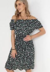 Czarna Bawełniana Sukienka Hiszpanka w Kwiaty z Marszczoną Gumką w Talii Rosaliya. Czarne sukienki Born2be, l, bez wzorów, z bawełny, bez kołnierzyka, bez ramiączek, midi. W wyprzedaży za 38.49 zł.