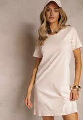Jasnoróżowa Sukienka z Bawełny o T-shirtowym Fasonie Niliora. Czerwone sukienki Renee, na co dzień, l, bez wzorów, z bawełny, eleganckie, bez kołnierzyka, bez ramiączek, mini, sportowe. W wyprzedaży za 31.99 zł.