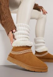 Brązowe Wsuwane Śniegowce z Imitacji Zamszu Zdobione Haftem i Futerkiem Zetesse. Brązowe śniegowce Born2be, z aplikacjami, z jeansu, bez zapięcia. Za 99.99 zł.