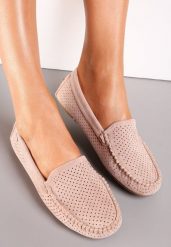 Jasnoróżowe Mokasyny Ianthochis. Czerwone mokasyny Renee, bez wzorów, ze skóry. Za 99.99 zł.