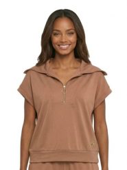 Elegancka damska bluza bez rękawów z kapturem. Brązowe bluzy LEONE 1947 APPAREL, uniwersalny, bez wzorów, z kapturem, na fitness i siłownię. Za 353.64 zł.