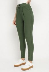 Zielone Spodnie o Dopasowanym Kroju z Wysokim Stanem i Wiązaniem Virpio. Zielone jeansy Born2be, l, z aplikacjami, z jeansu, klasyczne, z podwyższonym stanem. Za 49.99 zł.