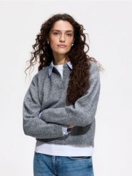 Sweter z koszulową wstawką - szary. Szare swetry Reserved, l, bez wzorów, z dzianiny, bez ramiączek. Za 129.99 zł.