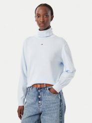 Tommy Jeans Golf Essetnial DW0DW23361 Niebieski jasny Relaxed Fit. Niebieskie swetry Tommy Jeans, s, bez wzorów, z bawełny, bez ramiączek. Za 369.99 zł.