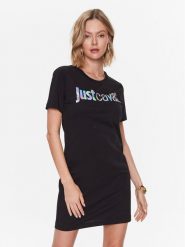 Just Cavalli Sukienka codzienna 74PBOG00 Czarny Regular Fit. Czarne sukienki Just Cavalli, na co dzień, s, bez wzorów, z bawełny, bez kołnierzyka, bez ramiączek, proste. Za 329.99 zł.
