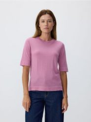 Bluzka z domieszką jedwabiu - brudny róż. Czerwone bluzki Reserved, l, bez wzorów, z bawełny, bez kołnierzyka, bez ramiączek. W wyprzedaży za 49.99 zł.