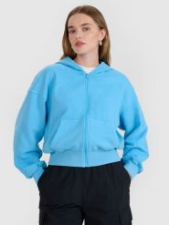 4F Bluza dresowa rozpinana z kapturem damska - niebieska S. Niebieskie bluzy z kapturem 4f, l, bez wzorów, z bawełny, z kapturem. W wyprzedaży za 99.99 zł.