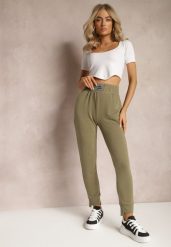 Zielone Spodnie Dresowe High Waist z Kieszeniami i Ściągaczami Falira. Zielone jeansy Renee, l, bez wzorów, z dresówki, eleganckie, z podwyższonym stanem. W wyprzedaży za 31.99 zł.