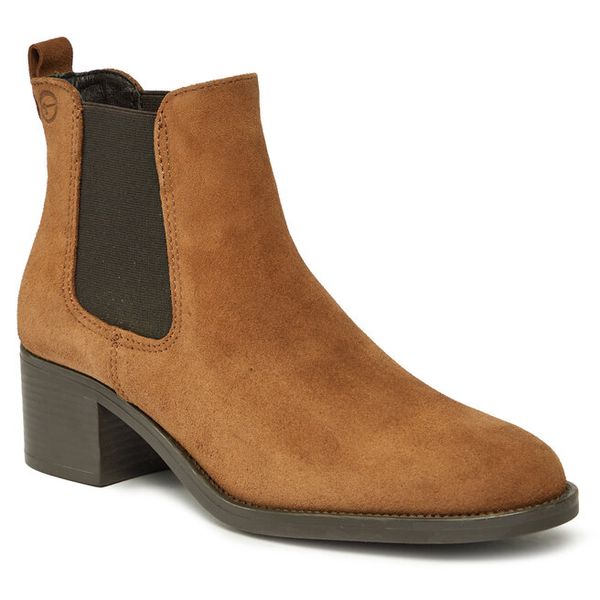 Sztyblety Tamaris. Brązowe botki Tamaris, bez wzorów, bez obcasa, na płaskiej podeszwie, bez zapięcia. Za 289.99 zł.