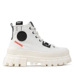 Trapery Palladium. Białe traperki Palladium, bez wzorów, bez obcasa, bez zapięcia. Za 549.99 zł.
