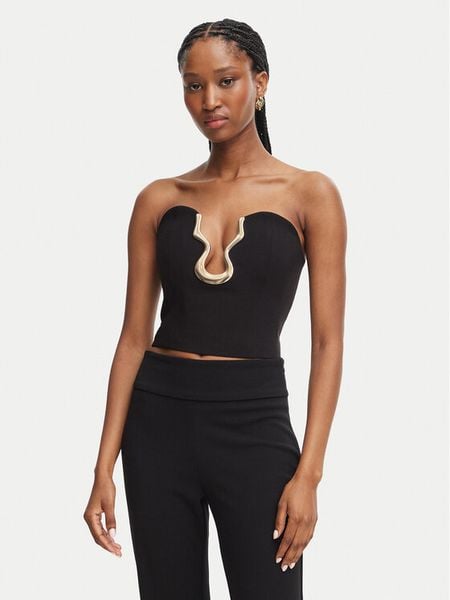 Bardot Top Paltrow 60463TB Czarny Slim Fit. Czarne topy Bardot, bez wzorów, z syntetyku, bez kołnierzyka, bez ramiączek. Za 544.99 zł.