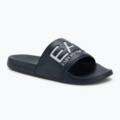 Klapki EA7 Emporio Armani Water Sports Visibility. Niebieskie klapki EA7 Emporio Armani, bez wzorów, z materiału, sportowe, bez obcasa, bez zapięcia. Za 159.99 zł.