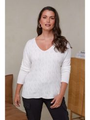 Curvy Lady Sweter w kolorze białym rozmiar: 44/46. Białe swetry Curvy Lady, bez wzorów, ze splotem, klasyczne, bez ramiączek. Za 125.25 zł.