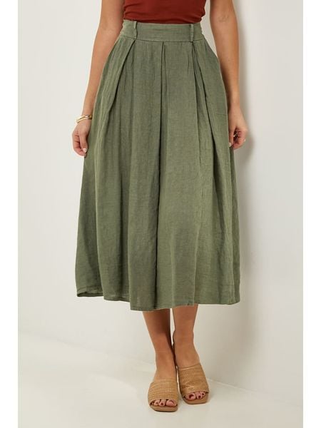 Le Monde du Lin Lniana spódnica w kolorze zielonym rozmiar: 36/38. Zielone spódnice Le Monde du Lin, bez wzorów, ze lnu, klasyczne, midi, rozkloszowane. Za 154.45 zł.