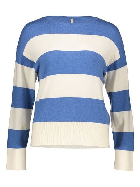 ONLY Sweter "Senta" w kolorze niebiesko-kremowym rozmiar: M. Brązowe swetry ONLY, m, bez wzorów, bez ramiączek. Za 83.03 zł.