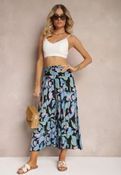 Czarno-Niebieskie Spodnie z Wiskozy High Waist z Gumką w Pasie Alaqinta. Czarne jeansy Renee, bez wzorów, z jeansu, eleganckie, z podwyższonym stanem. W wyprzedaży za 29.99 zł.
