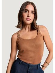 Morgan Top 251-DIDOA Miedziany Slim Fit. Brązowe topy Morgan, xl, bez wzorów, z wiskozy, bez kołnierzyka, bez ramiączek. Za 129.99 zł.