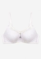 Biały Biustonosz Push-Up z Koronki Ozdobiony Metalową Aplikacją Arissta. Białe biustonosze Renee, z aplikacjami, z koronki. W wyprzedaży za 35.99 zł.