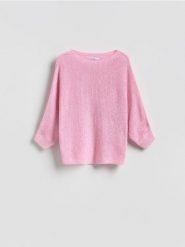 Gładki sweter - różowy. Czerwone swetry Reserved, l, bez wzorów, z dzianiny, bez ramiączek. Za 89.99 zł.